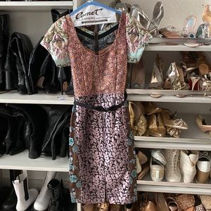 Anthropologie mixed print embroidered midi dress; reversible